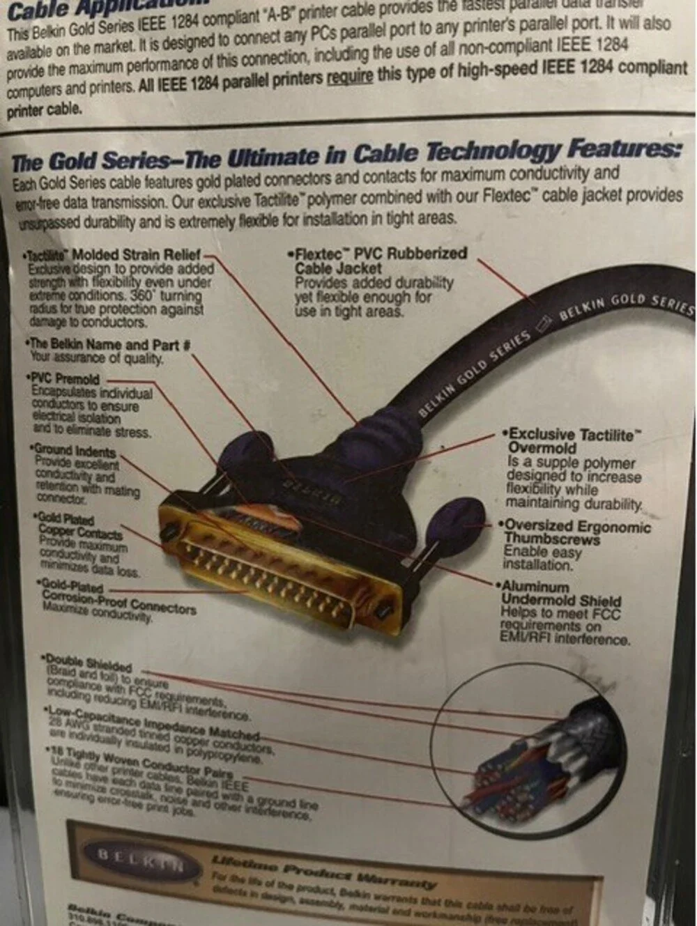 Belkin Gold Series IEEE 1284 Printer Cable 10ft DB25 to Centronics 36 NIP